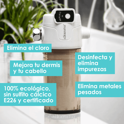 filtro recambiable de agua para ducha para mejorar el pelo y la piel